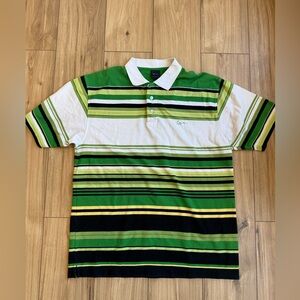 Vintage Karl Kani Gold Collection Men's Striped Green Polo Shirt Size XL Y2K